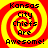 Four identical pixelated images of a red and yellow spiral background with black text reading "Kansas City Chiefs Are Awesome!" arranged in a