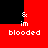 Red and black pixelated with white text reading & im blooded repeated in four quadrants, two of which have a central black rectangle
