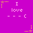 Purple background with repeated 'I love --- C' text and yellow/pink star animations in pixelated style.