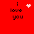 Red background with black text 'i love you' and four distinct white pixelated symbols above the text in a