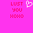 Pixelated pink background with red text 'LUST YOU XOXO' and a white heart symbol in the center.