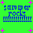 Green background with blue text reading "sander rocks" and horizontal lines, surrounded by pink star shapes that change in number and position across frames.