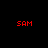 Red rectangular bars and red pixelated text 'SAM' on a black background, arranged in a pattern with varying bar positions