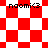 Red and white checkered pattern with four instances of "naomiC3" text, transitioning between square and diamond layouts