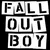Black-and-white pixelated text logo animation showing "FALL OUT BOY" in blocky letters across two frames with inverted color schemes.
