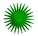Green starburst-shaped icon with radiating spikes on gray background, varying in size across multiple views.