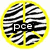 Yellow circular peace sign with black-and-white zebra stripes inside, containing partial text 'pce' in the lower-left section.