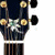 A contact sheet of three animated frames showing a guitar headstock with floral inlays, displaying sequential text changes from 'me' to partial 'play' on a white background.