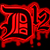 Red pixelated Chinese character on black background with thick red outline and internal black negative space.