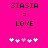 Pixelated text and heart symbols on a bright pink background with two identical static frames.