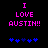 Pixelated text and blue heart symbols on black background with animation changes in heart positions.