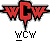 Pixelated graphic with red stylized 'C' flanked by wing-like shapes, black outline, white text 'YCW' below on gray background.