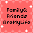 A static pixel art image with a pink background, white star and heart patterns, displaying the text "Family& Friends AreMyLife" in black block letters.