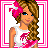Pixel art contact sheet of a beach-themed animated icon featuring a female character in pink and white attire with multiple frames showing different poses, text variations, and close-ups of body parts.