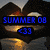 Animated sequence of six showing a heart-shaped background with text about summer, ending with a pink '<3' symbol