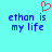 A static pixel art image with cyan background, blue text reading 'ethan is my life', and a red heart symbol above the left side of the text.