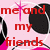 Pink background with black circular shapes and white outlines, featuring red and purple text reading "me and my friends" and "we are so crazy you know that.".