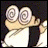 Pixelated anime character with spiraled eyes, light skin, dark hair, and white clothing holding a black object against a dark background.