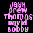Pixelated pink text on black background with white horizontal bars, displaying names in vertical