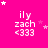 A bright pink background with white text reading 'ily zach <333' repeated in a , surrounded by small white and light pink stars