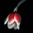 Animated red and white flower icon with a black background, displaying text labels that change between frames.