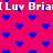 [Luv Bria] text repeated in white pixelated font on bright pink background with blue heart pattern.