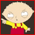 A 50x50 pixel animated contact sheet showing two frames of a cartoon character and flames, with the left frame featuring Stewie Griffin from Family Guy in a yellow shirt and red overalls against a dark background, and the right frame displaying orange-red flames on black.