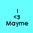 Four -aligned display a static image with blue bar variations above and below the text 'Mayme' on cyan background