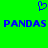 Blue pixelated heart symbol above blue text reading 'PANDAS PANDAS' on solid green background.