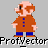 Pixelated character in orange coat with blue buttons and pants, standing against gray background with text "ProfVector" below.