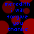 Blue pixelated text on black background with red circular shapes, repeating 'meredith i will forgive you thanks' in two