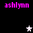 Pixelated text 'ashlynn' in bright pink appears four times on a black background, with two white and two gray star icons positioned between them.