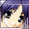 Pixelated anime-style face with purple hair and large eyes, featuring a static expression and visible audio waveform bars.