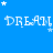 Blue background with repeated white 'DREAM' text and small white stars, some stars partially obscured by text.