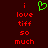 Red pixelated text reads 'i love tiff so much' on a dark red background with a green heart symbol above the text.