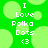 Green background with light green circles, white text reading "I Love Polka Dots" and a heart symbol below.