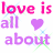 Pixelated text and heart symbols on a white background with green and blue cross patterns, featuring repeated 'stalking' phrases in pink and purple.