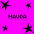 A static image of multiple black star icons on a bright pink background with four instances of the text "MAURA" in pixelated font.