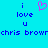 Pixelated cyan background with blue text and a pink heart symbol, displaying 'i love u' and 'chris browr' in a repeated pattern.