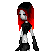 Pixel art contact sheet showing multiple frames of a gothic-styled character with red hair and black-and-white clothing, including text elements "Sure Why Not" and "goth?".