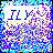 Pixelated icon with blue text 'ILY' on white background, surrounded by scattered purple and yellow pixels against a cyan border.
