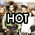 Group of people in green and white clothing with large black text reading HOT, HOT, HOTTT, HOTTTKIO, HO across the image.