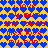 A static pixel art image with a repeating pattern of blue hearts on yellow background and red text reading 'i love my mum she love's me.i love my nan.'