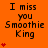 Orange background with black text reading "I miss you Smoothie King" and red heart symbols in varying quantities across three