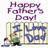 Animated image with four quadrants: top-left shows 'Happy Father's Day!' text over a cartoon figure, top-right displays yellow text on purple-blue gradient background, bottom-left contains additional yellow text on same gradient, and bottom-right is solid gray.