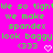 Bright pink background with green pixelated text repeating phrases and two white heart symbols at the bottom.
