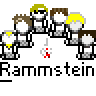 Animated contact sheet showing multiple frames of a pixel art icon featuring repeated stick figures and fire effects with "Rammstein" text below each frame.