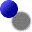 A 3x3 contact sheet of eight animated frames showing a blue sphere shrinking and moving across a gray background with drop shadows.