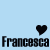 Pixelated icon with light blue background showing multiple heart symbols and the name 'Francesca' in different styles.