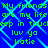 Blue background with light blue diamond lattice pattern overlaid with green pixelated text repeating phrases.